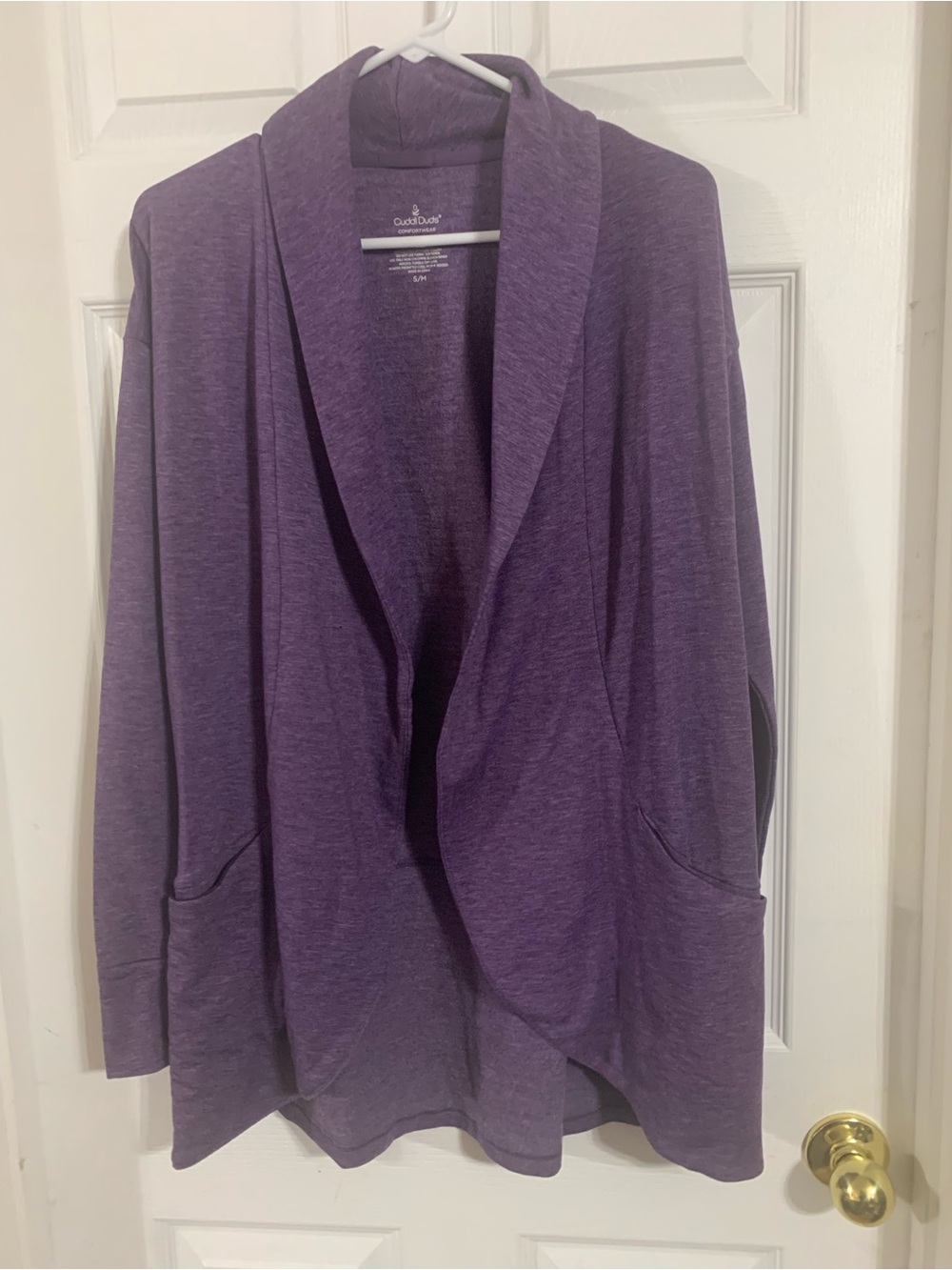 Cuddl Duds Purple Open-Front Shawl Collar Cardigan